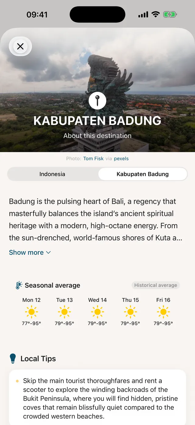 Travel guide for Bali with an introduction, the weather and local tips